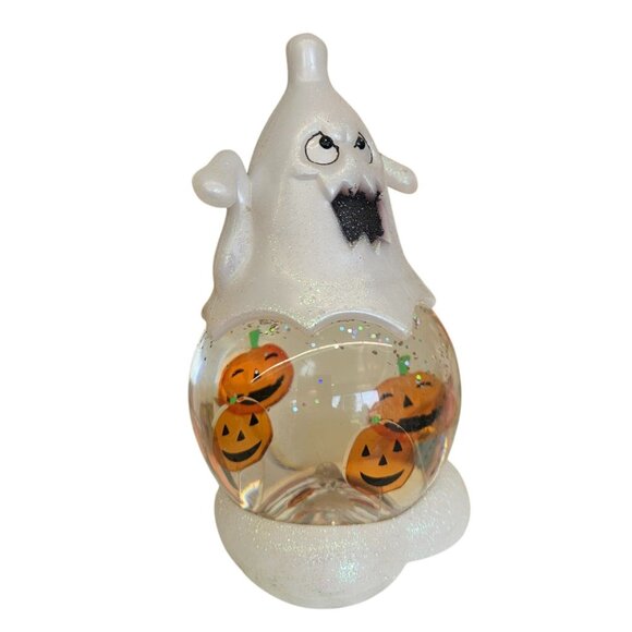 Halloween Ghost & Pumpkin Snow Globe  Light-Up Decoration  Battery-Powered  Indo - Picture 3 of 4
